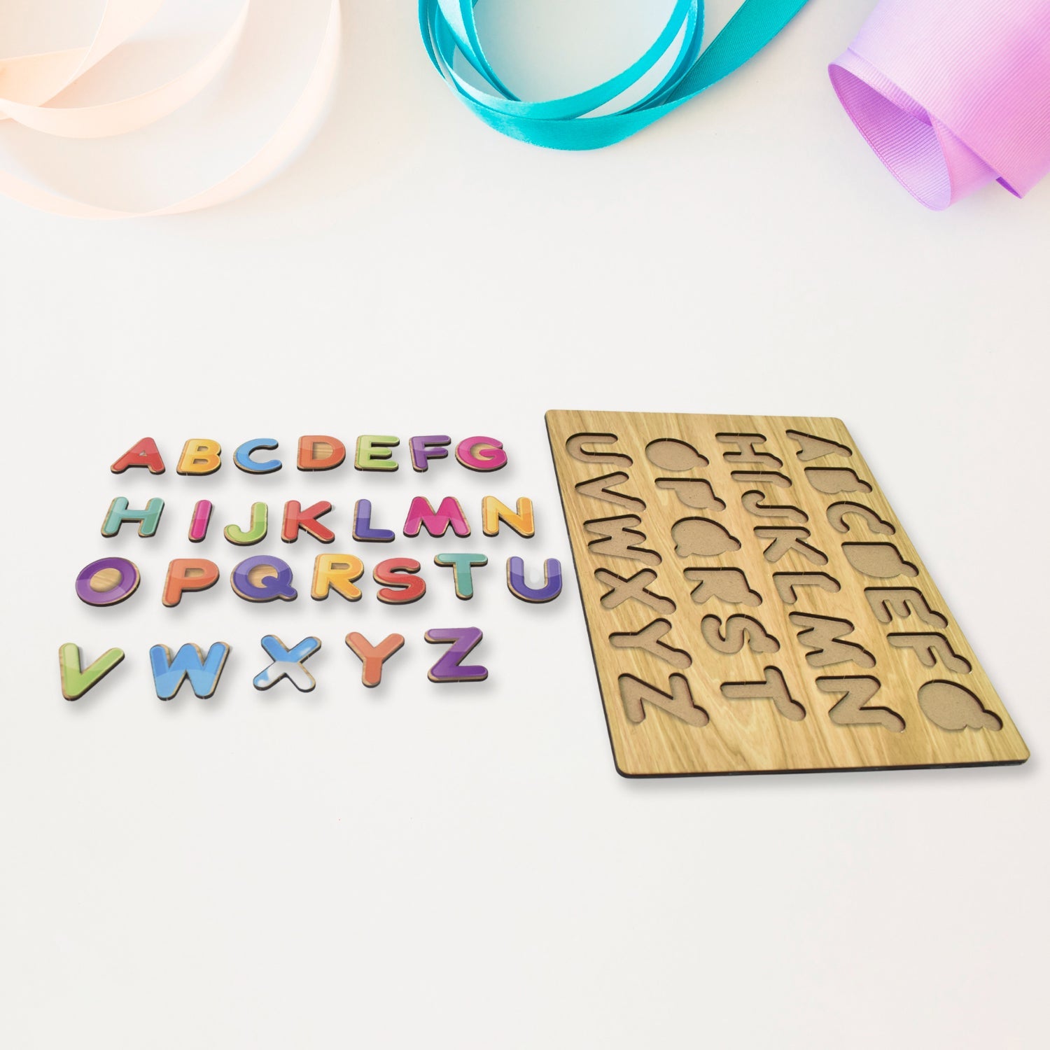 GEMEM Wooden Letters and Shapes Puzzle Board GEMEM Wooden Letters and Shapes Puzzle Board
